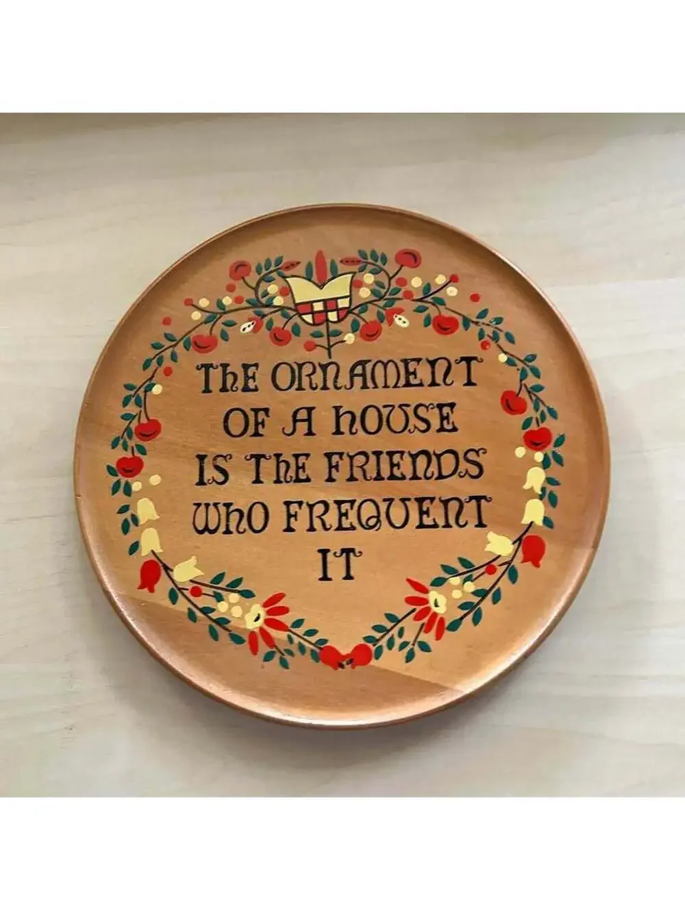 Vintage Wooden Folk Art Plaque with quote